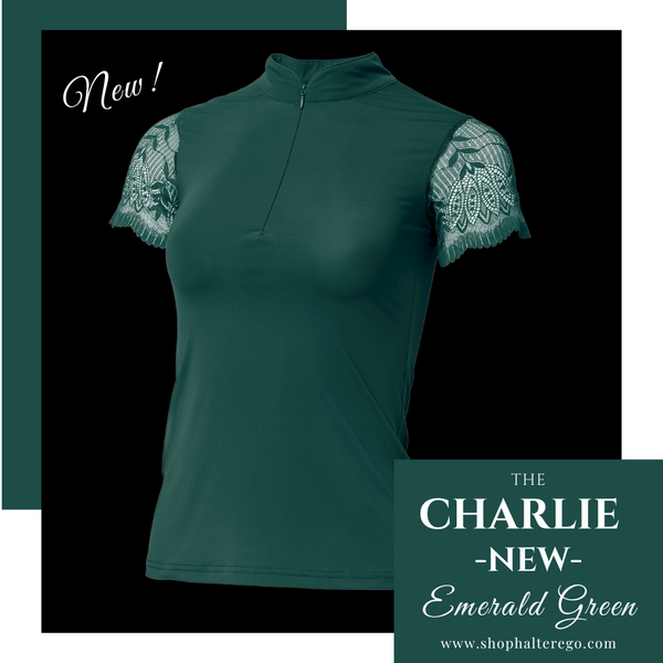 Halter Ego Charlie Short Sleeve Lace Riding Shirt - Emerald Green