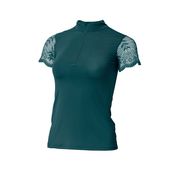 Halter Ego Charlie Short Sleeve Lace Riding Shirt - Emerald Green