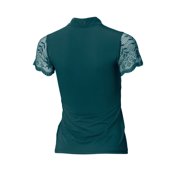 Halter Ego Charlie Short Sleeve Lace Riding Shirt - Emerald Green