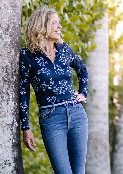 Kastel Long Sleeve Navy Rosebud 1/4 Zip Shirt