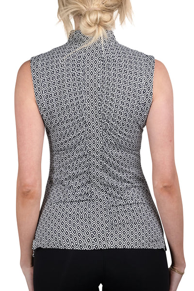 Kastel Sleeveless Ruched Back Tank Black & White Geo 1/4 Zip