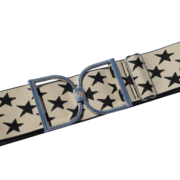 Snaffle Comfort Fit Belt - Cream with Black Stars (2" wide)