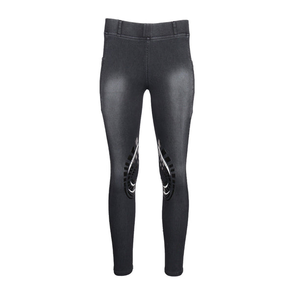 Equine Couture Ladies Denim Silicon Knee Patch Tights with Phone Pocket