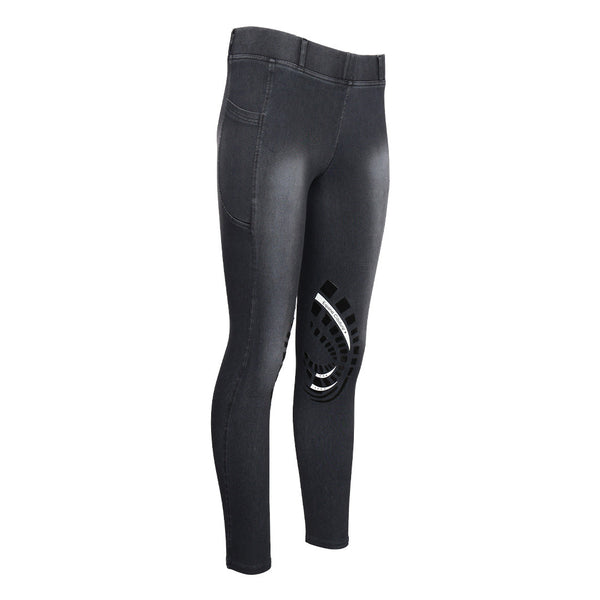 Equine Couture Ladies Denim Silicon Knee Patch Tights with Phone Pocket