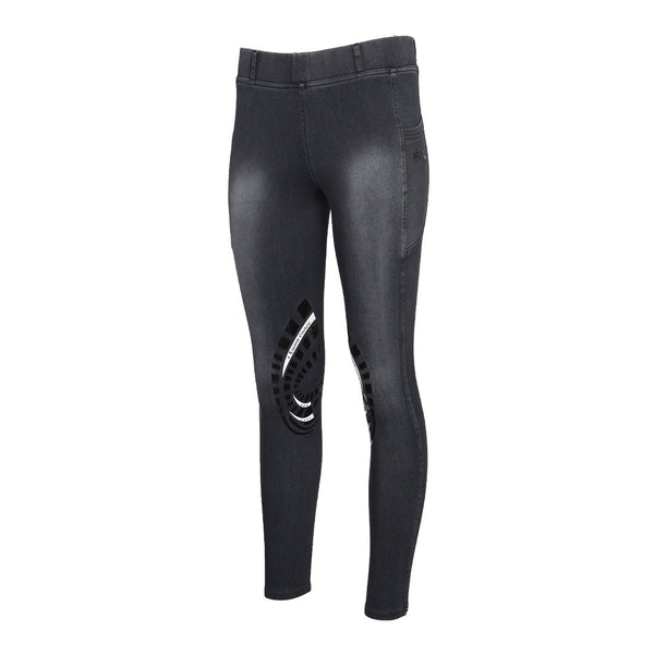Equine Couture Ladies Denim Silicon Knee Patch Tights with Phone Pocket