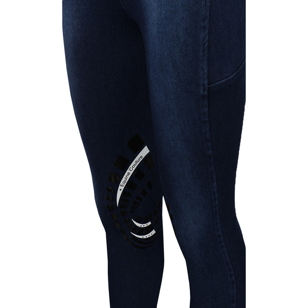 Equine Couture Ladies Denim Silicon Knee Patch Tights with Phone Pocket