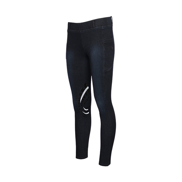 Equine Couture Ladies Denim Silicon Knee Patch Tights with Phone Pocket