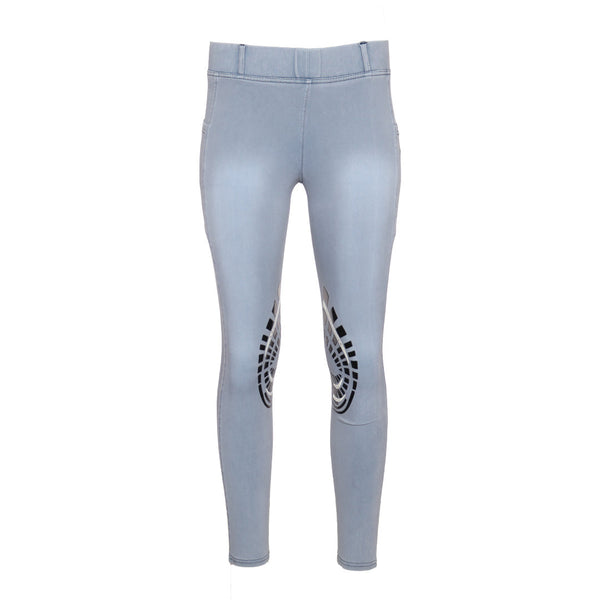 Equine Couture Ladies Denim Silicon Knee Patch Tights with Phone Pocket