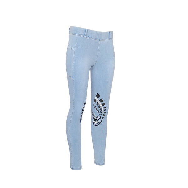 Equine Couture Ladies Denim Silicon Knee Patch Tights with Phone Pocket