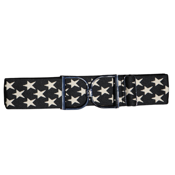 Snaffle Comfort Fit Belt - Black with Cream Stars (2" wide)