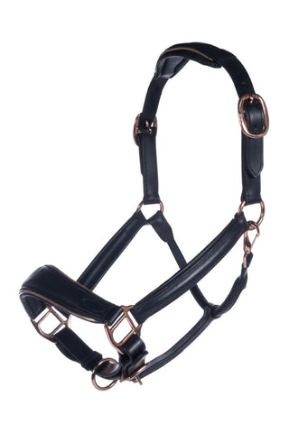 HKM Leather head collar -Rosegold