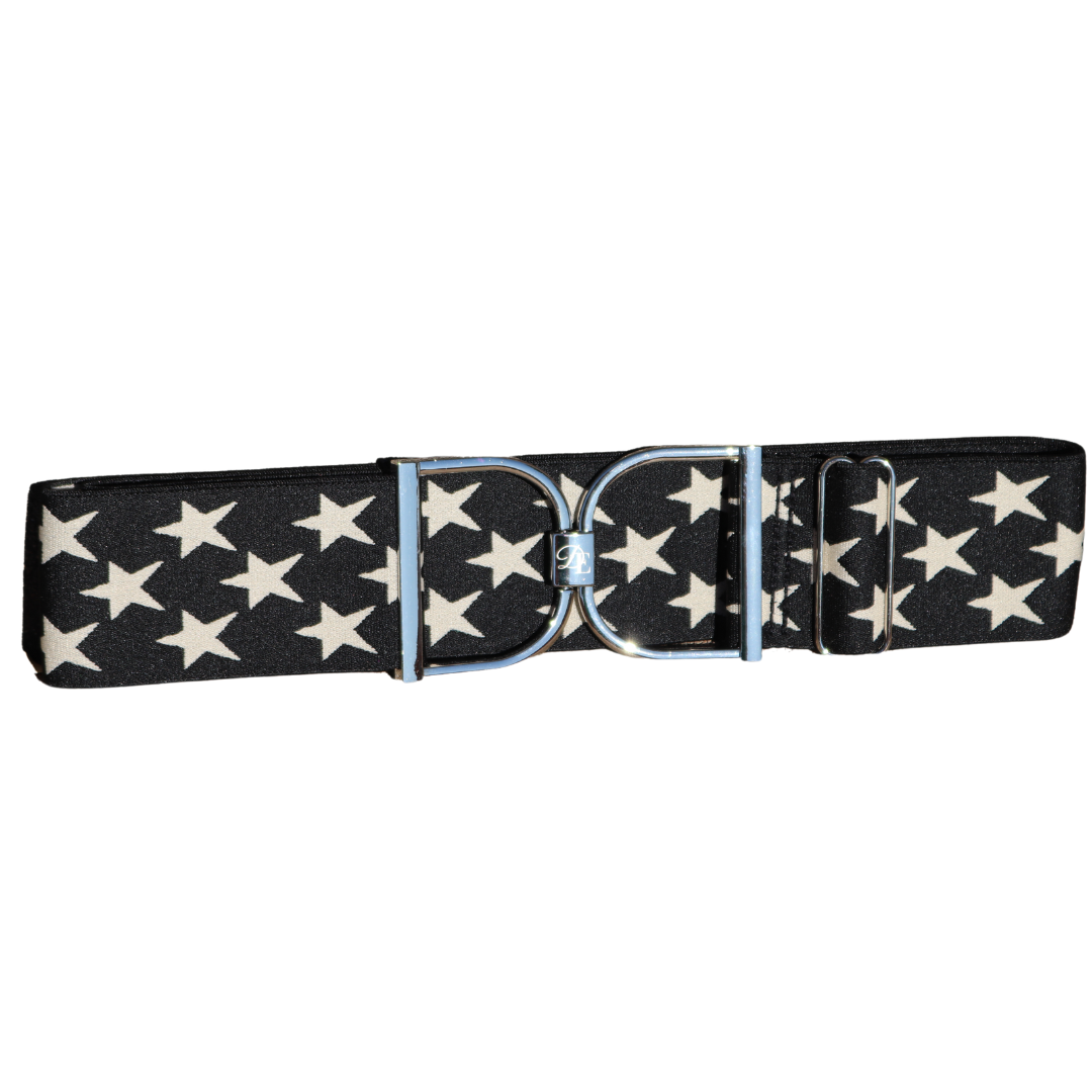 Snaffle Comfort Fit Belt - Black with Cream Stars (2" wide)