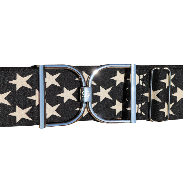 Snaffle Comfort Fit Belt - Black with Cream Stars (2" wide)