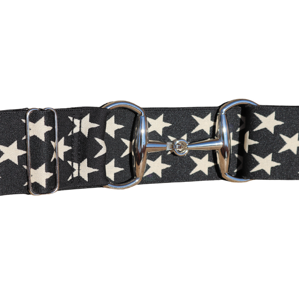 Snaffle Comfort Fit Belt - Black with Cream Stars (2" wide)