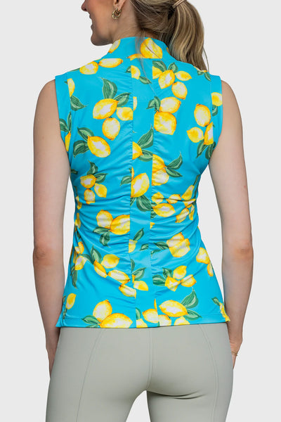 Kastel Sleeveless Ruched Back Tank Azure Lemons 1/4 Zip