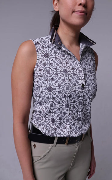 Sleeveless Ginger Jar Print Sun Shirt- Coal Gray