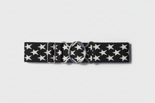 Comfort Fit Belt - Black with Cream Stars (2" wide)