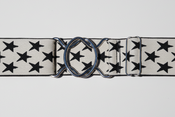 Comfort Fit Belt - Cream with Black Stars (2" wide)