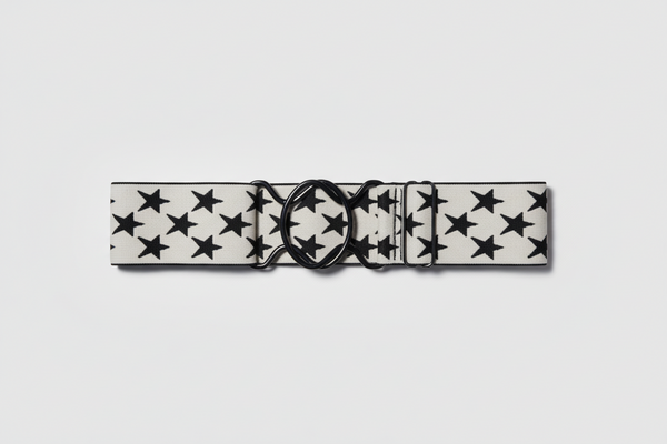 Comfort Fit Belt - Cream with Black Stars (2" wide)