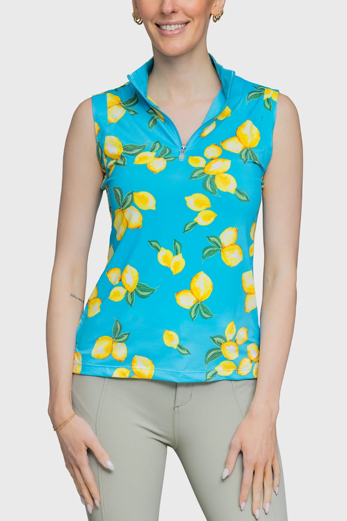 Kastel Sleeveless Ruched Back Tank Azure Lemons 1/4 Zip