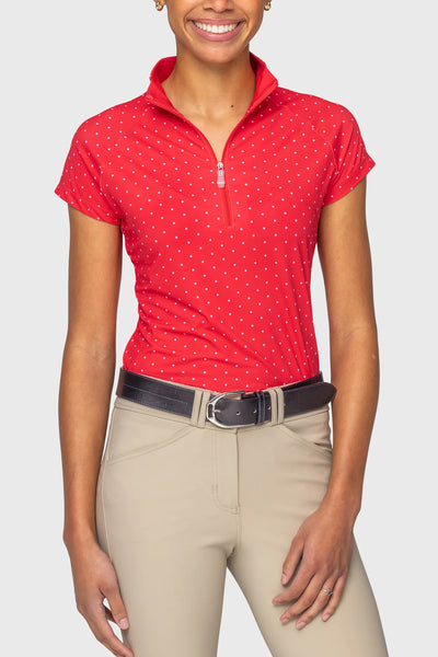Kastel Red & Pink Swiss Dot Cap Sleeve 1/4 Zip Sun Shirt