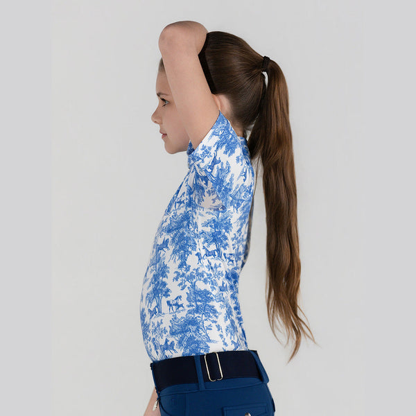 Dapplebay Kids Blue Equestrian Toile 1/4 Zip - Short Sleeve