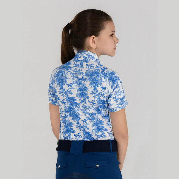 Dapplebay Kids Blue Equestrian Toile 1/4 Zip - Short Sleeve