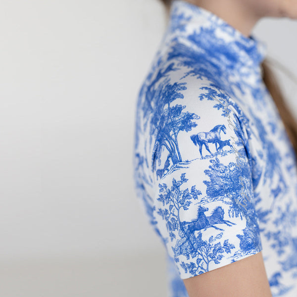 Dapplebay Kids Blue Equestrian Toile 1/4 Zip - Short Sleeve