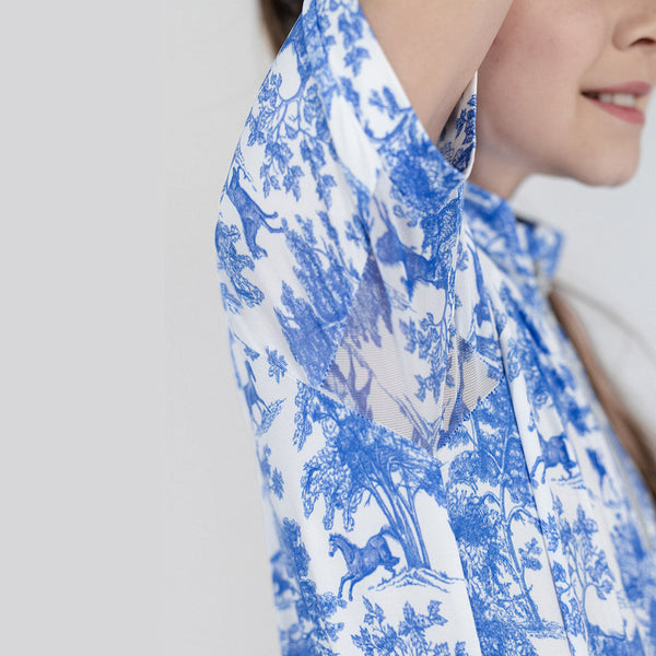 Dapplebay Kids Blue Equestrian Toile 1/4 Zip - Short Sleeve