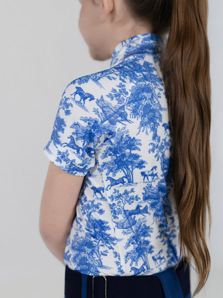Dapplebay Kids Blue Equestrian Toile 1/4 Zip - Short Sleeve