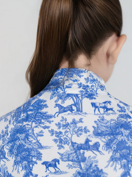 Dapplebay Kids Blue Equestrian Toile 1/4 Zip - Short Sleeve