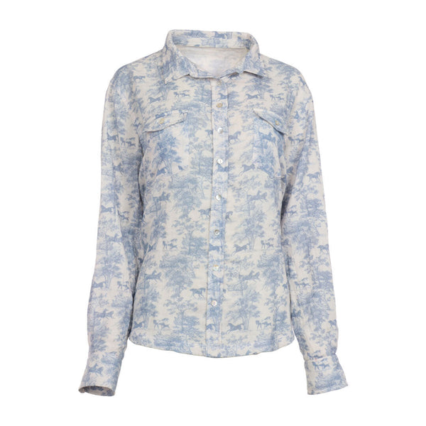 Dapplebay Equestrian Toile Breezy Button Up Top-Moonrise