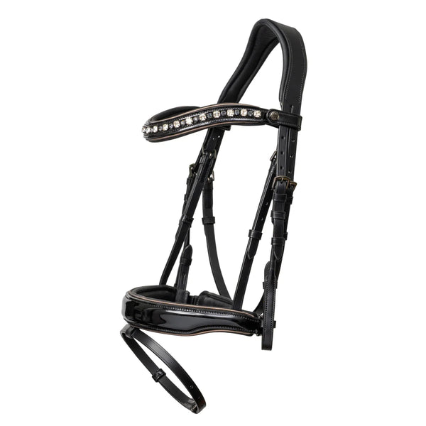 Halter Ego - Ocala Black Patent Leather Snaffle Bridle With Removable Flash - HEC