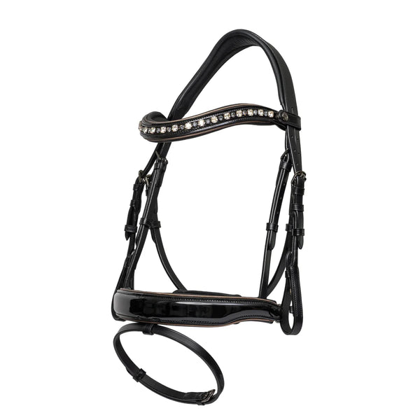 Halter Ego - Ocala Black Patent Leather Snaffle Bridle With Removable Flash - HEC