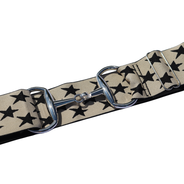 Snaffle Comfort Fit Belt - Cream with Black Stars (2" wide)