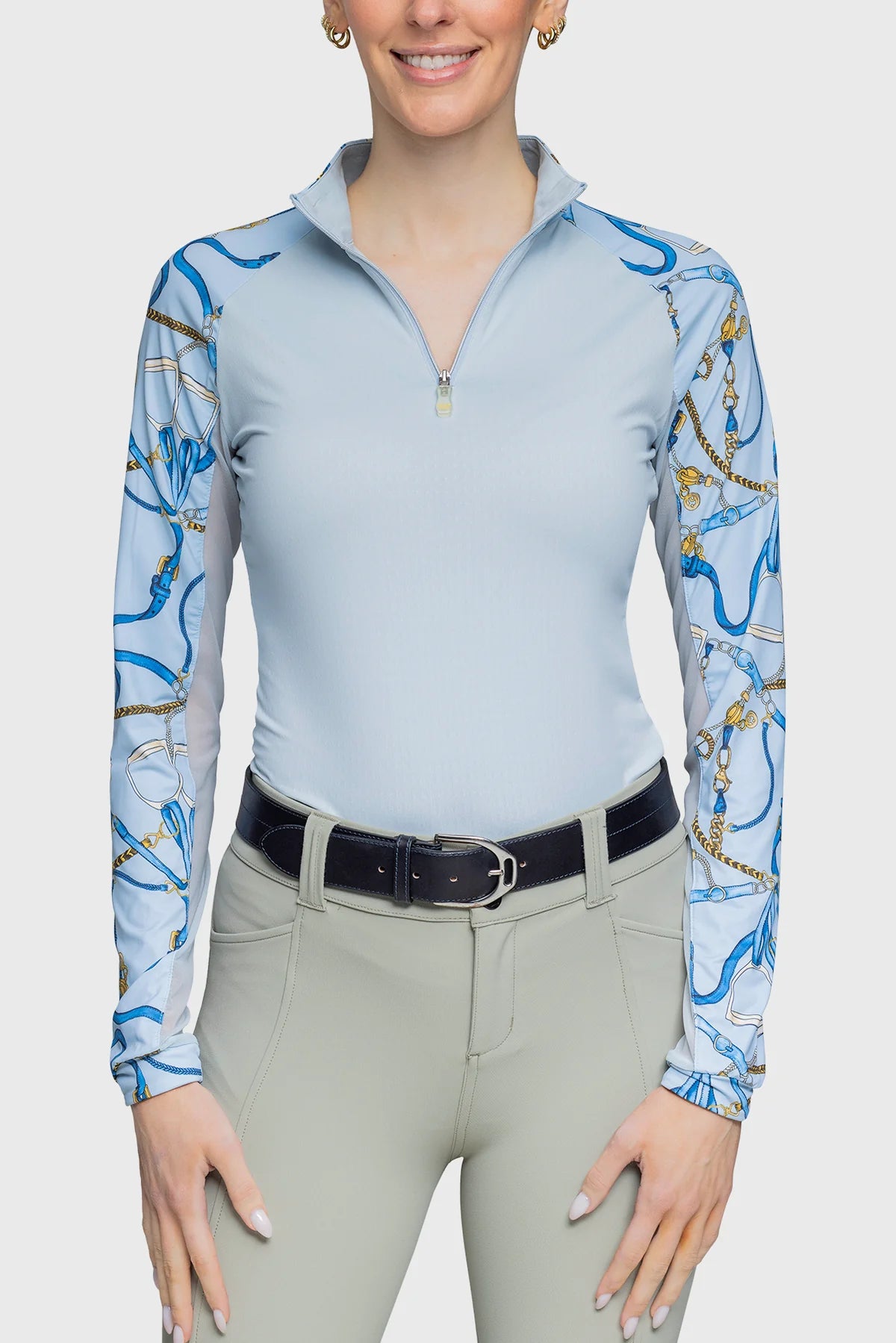 Kastel Robins Egg Belt Print Long Sleeve Raglan 1/4 Zip Sun Shirt