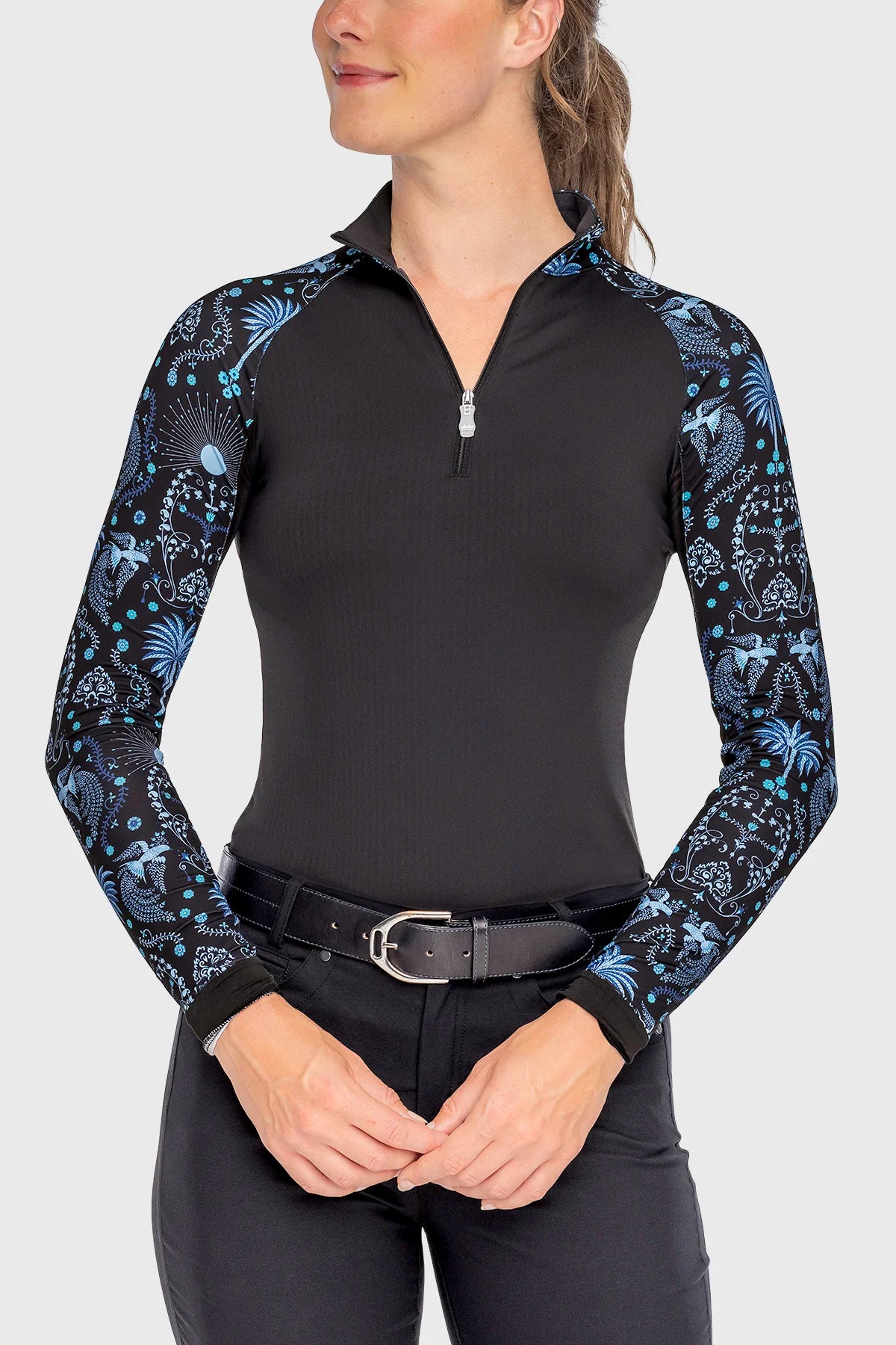KASTEL FRENCH BLUE REGAL PALM RAGLAN LONG SLEEVE 1/4 ZIP SUN SHIRT