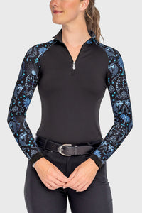 KASTEL FRENCH BLUE REGAL PALM RAGLAN LONG SLEEVE 1/4 ZIP SUN SHIRT