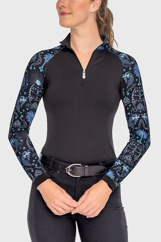 KASTEL FRENCH BLUE REGAL PALM RAGLAN LONG SLEEVE 1/4 ZIP SUN SHIRT
