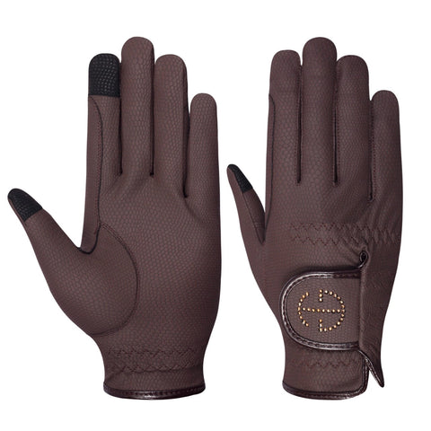 Halter Ego® Riding Gloves - Brown & Smoked Topaz Crystal Logo