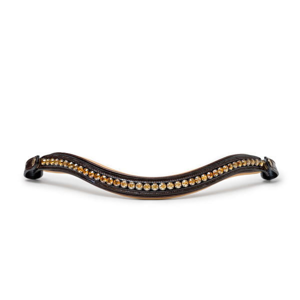 The Vienna Brown Patent Leather Snaffle Bridle with Bronze Golden Sparkle Piping