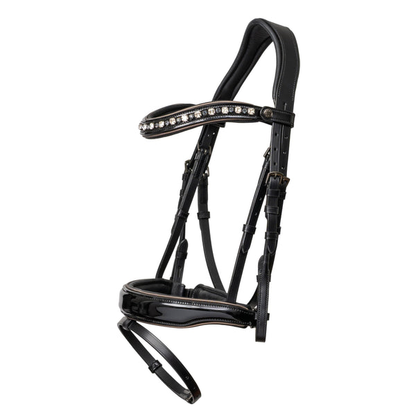 Ocala Black Patent Leather Snaffle Bridle With Removable Flash