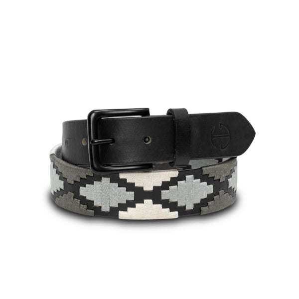 Sierra Blanca  -Gunmetal Grey, Silver & Pearl Black Leather Polo Belt