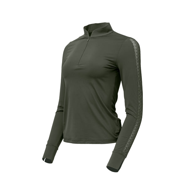 Annabelle - Long Sleeve Lace Riding Top - Army Green