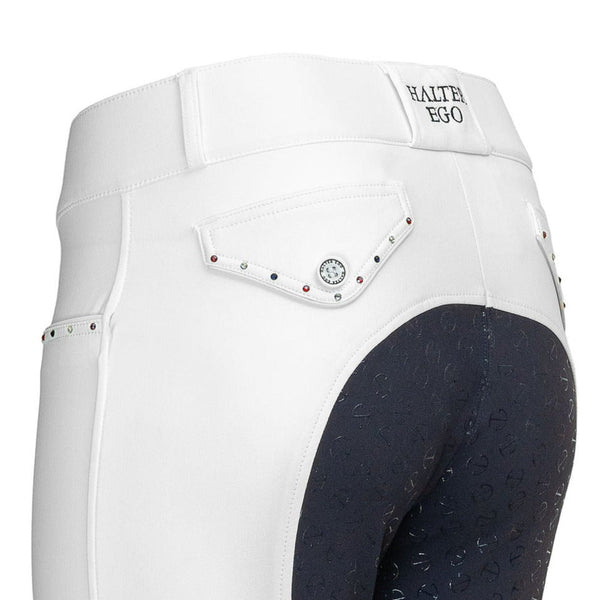Crystal Evolution Mid Waist White with Navy Seat Competition Breeches