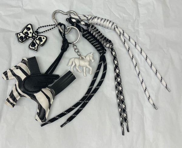Horse Bag Charm with Keychain, Carabiner and Cord