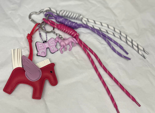 Horse Bag Charm with Keychain, Carabiner and Cord