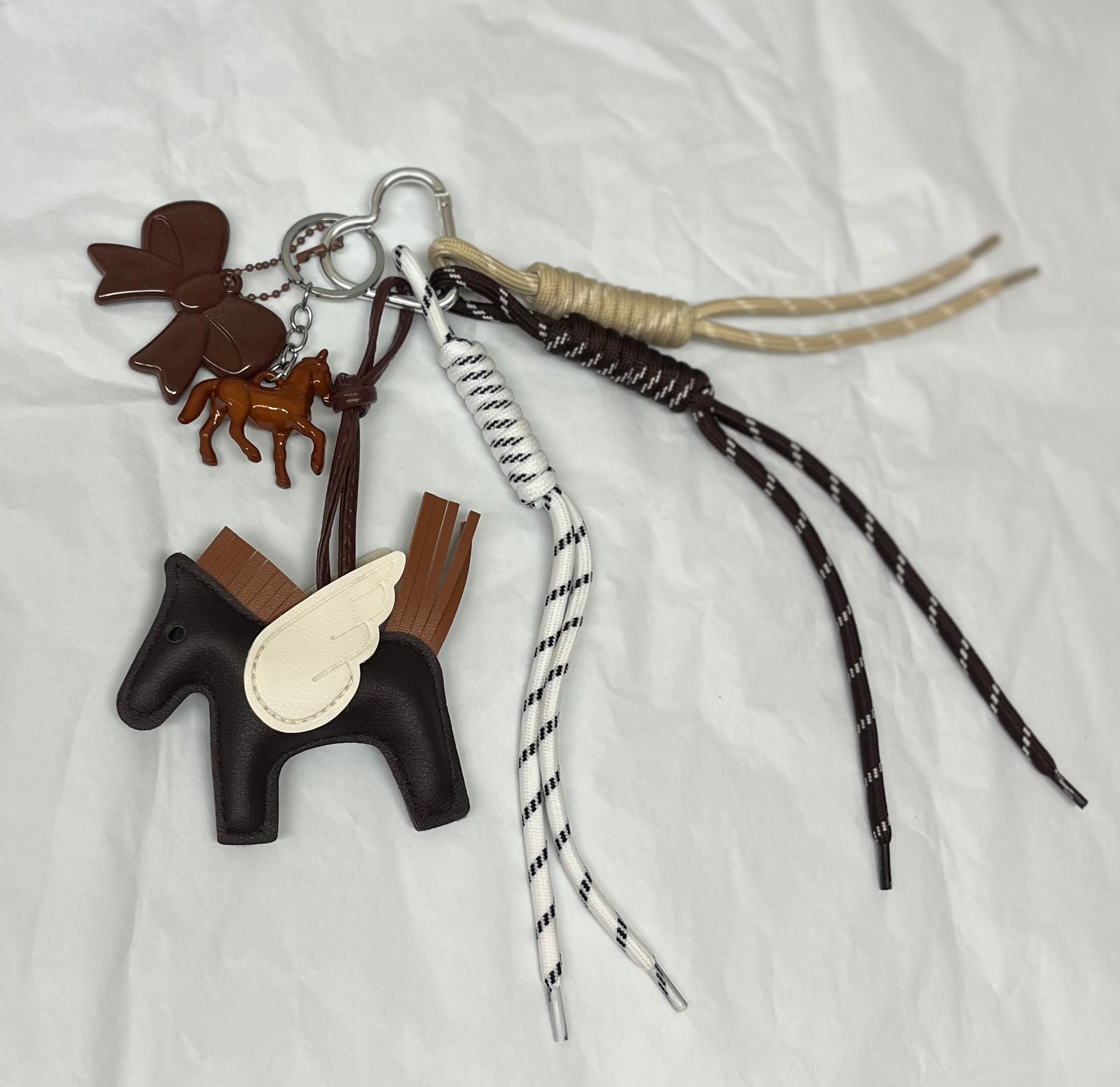 Horse Bag Charm with Keychain, Carabiner and Cord