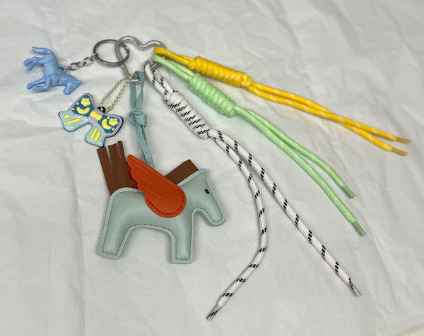 Horse Bag Charm with Keychain, Carabiner and Cord