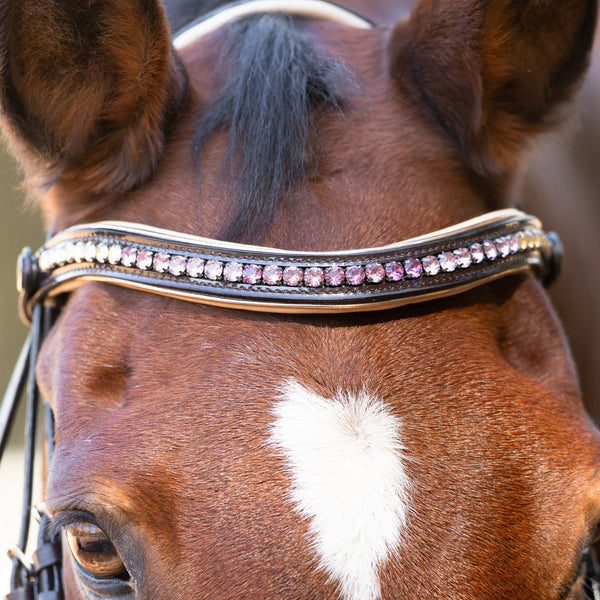 Florentina - Brown Patent Leather Snaffle with Cream Padding & Rose Gold Piping